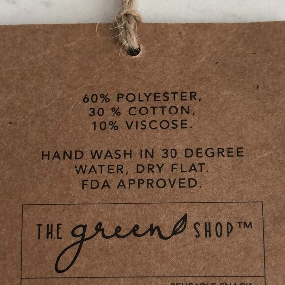 The Green Shop Think Green Reusable Zippered Lined Snack/Sandwich Bag Sz OS NWT - Picture 5 of 6